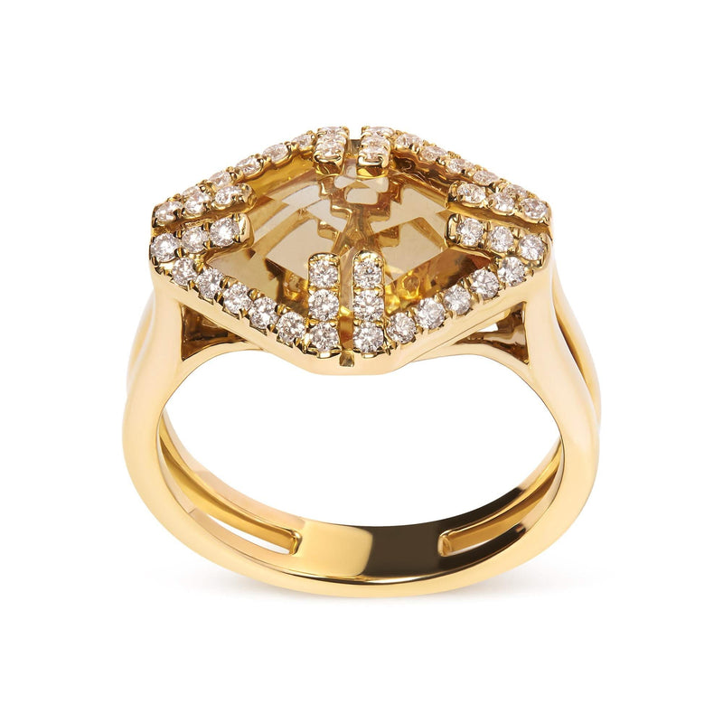 14K Yellow Gold Marquise-Cut Yellow Citrine and 1/3 Cttw Diamond Halo Cocktail Ring (G-H Color, SI1-SI2 Clarity) - Size 7 14K yellow gold ring with marquise citrine and round diamond halo stones