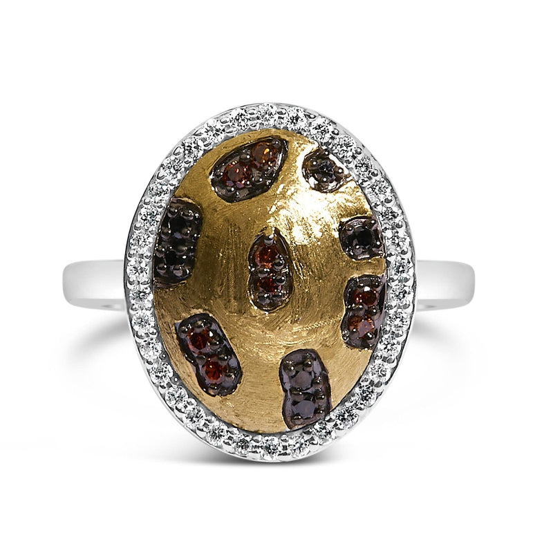 10K Yellow Gold Plated Sterling Silver 1/3 Cttw Oval Mixed Diamond Halo Shield Ring 10K yellow gold ring with oval diamond and round diamond halo