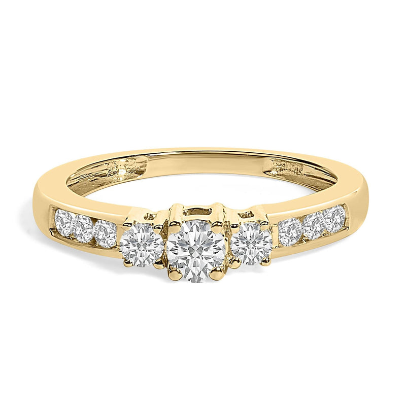 10K Gold 1/2 Cttw Diamond Three Stone Ring 10K gold three stone ring with three round diamond stones set across the band