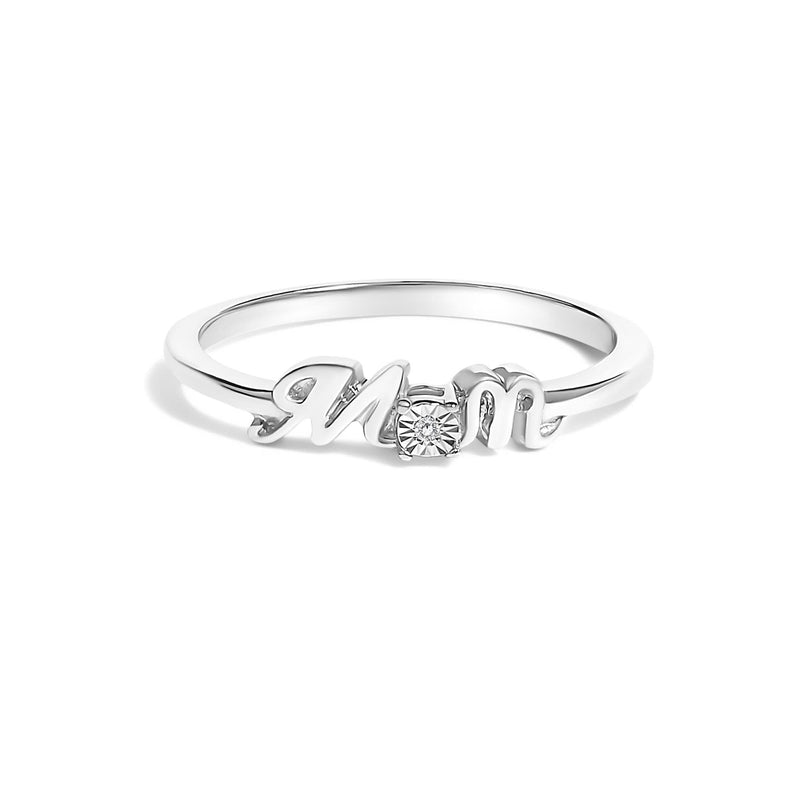 .925 Sterling Silver Diamond Accent 925 sterling silver MOM ring with diamond accent stones across the lettering