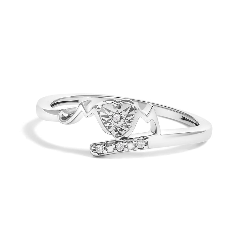 .925 Sterling Silver Diamond Accent 925 sterling silver MOM heart ring with heart diamond accent stones