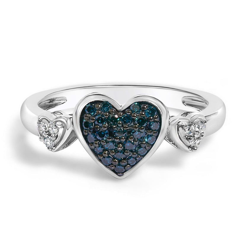 Sterling Silver 1/5 Cttw Blue and White Diamond Triple Heart Ring 925 sterling silver ring with 3 heart blue and white diamond stones
