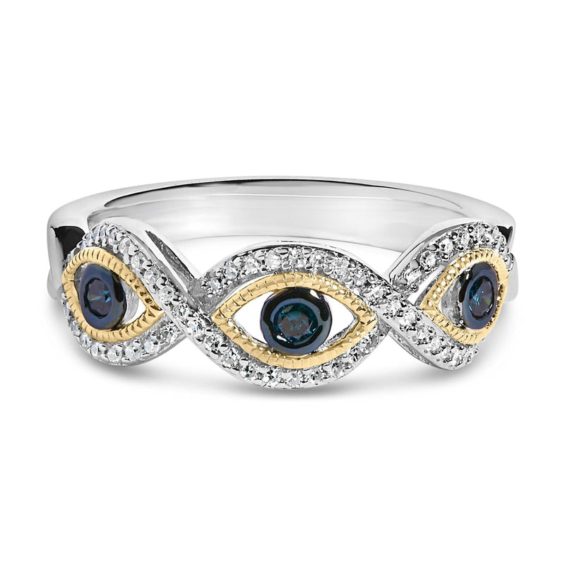 Sterling Silver 1/4 Cttw Blue and White Diamond Evil Eye Band Ring 925 sterling silver evil eye ring with blue and white diamond stones