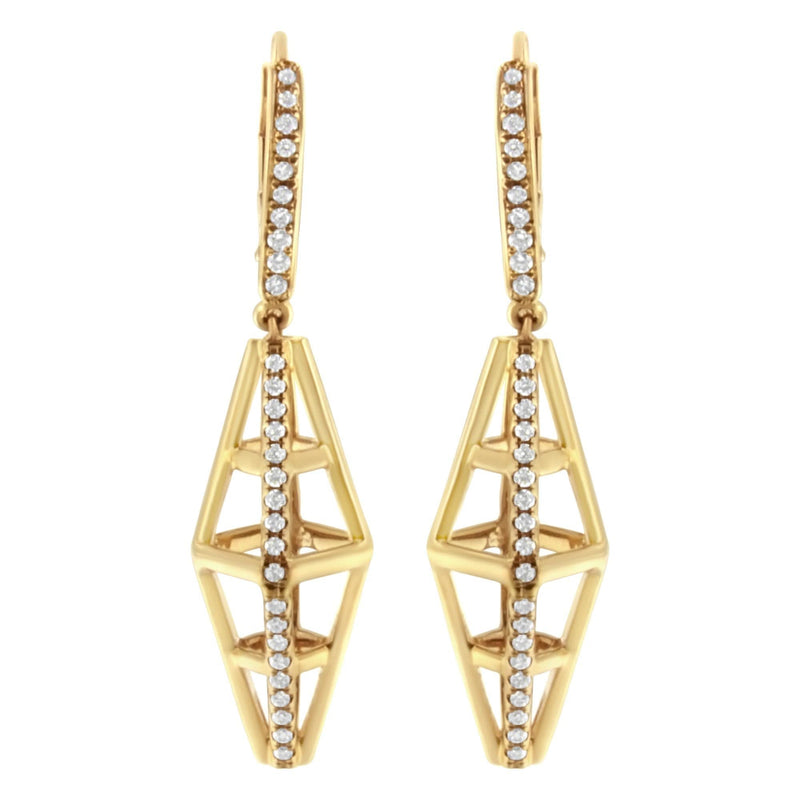 14K Yellow Gold 5/8 Cttw Diamond Geometrical Pillar Drop and Dangle Earrings (G-H Color, SI1-SI2 Clarity) 14K yellow gold drop earrings with round diamond stones in geometric pillars