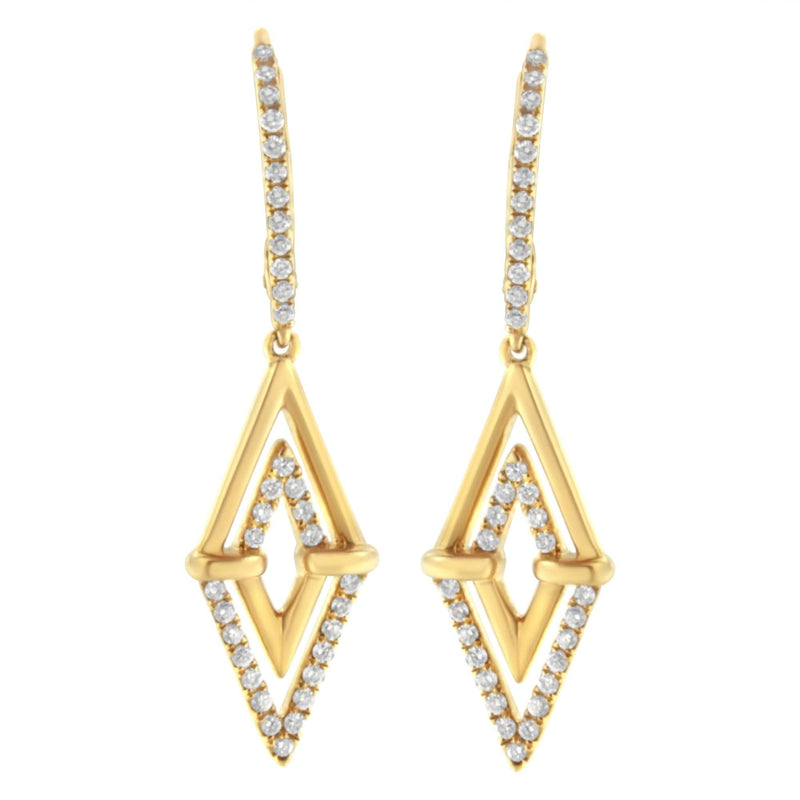 14K Yellow Gold 3/8 Cttw Double Triangle Drop and Dangle Diamond Earrings (G-H Color, SI1-SI2 Clarity) 14K yellow gold double triangle drop earrings with round diamond stones