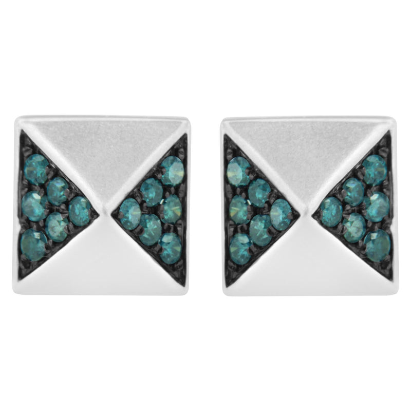 14K White Gold 1/4 Cttw Treated Blue Diamond Pyramid Stud Earring (Blue Color, SI1-SI2 Clarity) 14K white gold pyramid stud earrings with treated blue diamond stones