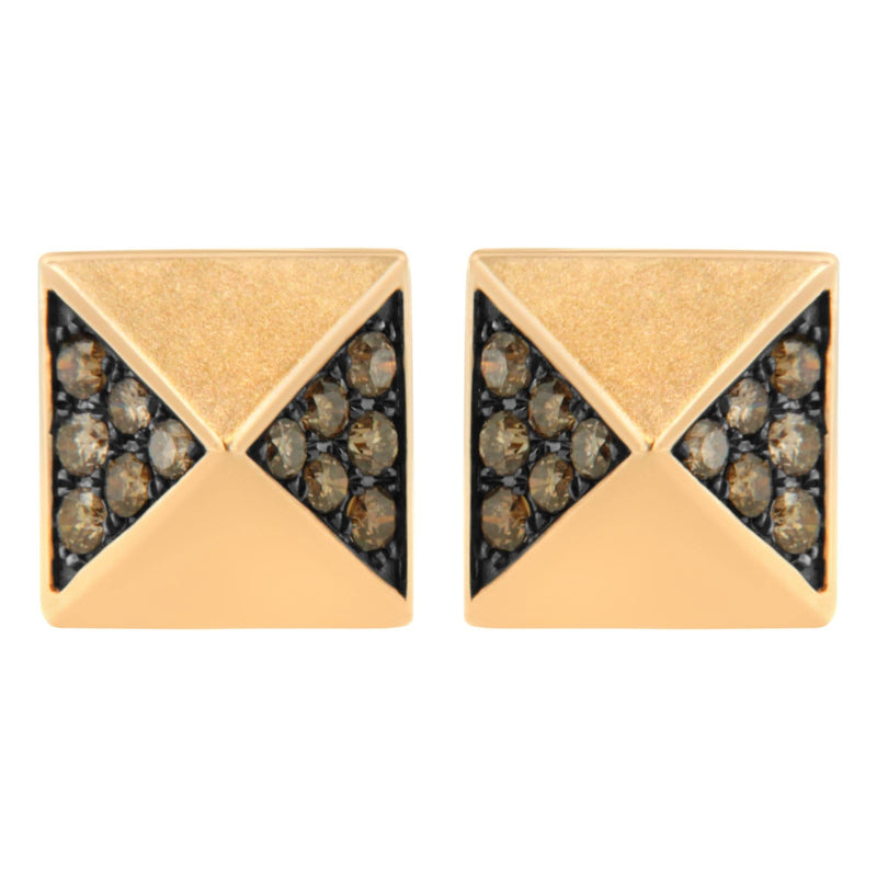 14K Rose Gold 1/4 Cttw Brown Diamond Pyramid Stud Earring (Brown Color, SI1-SI2 Clarity) 14K rose gold earring with pyramid-set brown diamond stones
