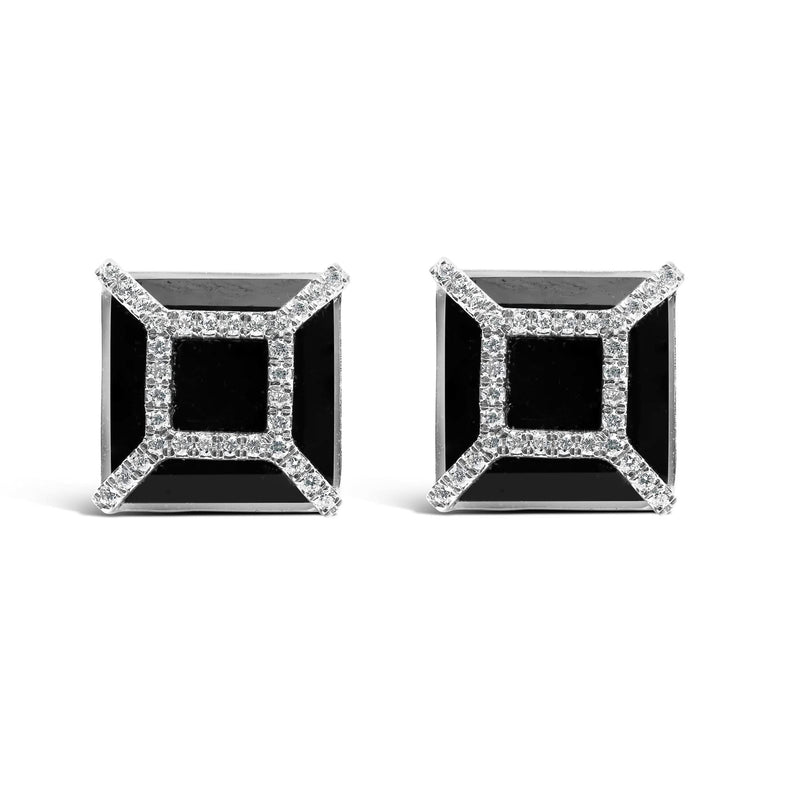 14K White Gold 3/8ct Diamond with 11x11MM Black Onyx Stud Earrings (G-H Color, SI1-SI2 Clarity) 14K white gold ring with round diamond and black onyx stones