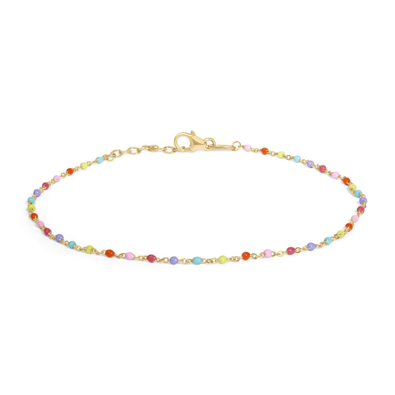 18K Yellow Gold Vermeil Rainbow Enamel Station Anklet