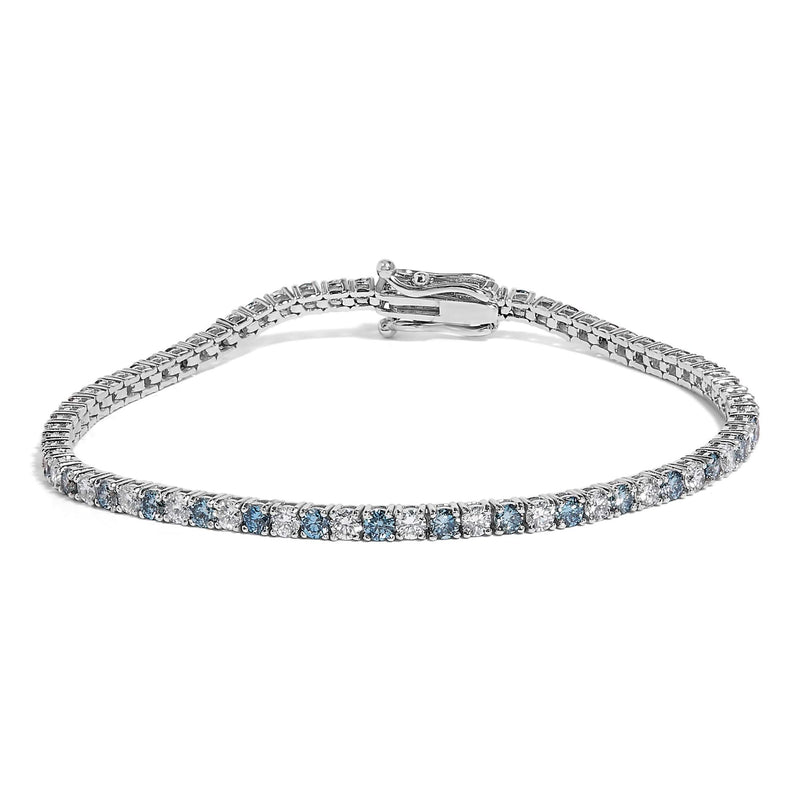 14K White Gold 4.0 Cttw Alternating White and Blue Lab Grown Diamond Tennis Bracelet - 7 14K white gold tennis bracelet with alternating white and blue round diamonds