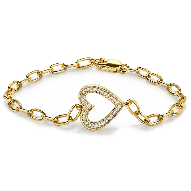 Yellow Gold Vermeil Diamond Accent Open Heart Link Bracelet Yellow Gold Vermeil Diamond Accent Open Heart Link Bracelet-0