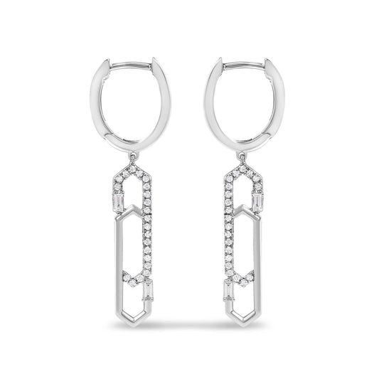 14K White Gold 1/4 Cttw Diamond Interlocking Paperclip Dangle Earrings-0