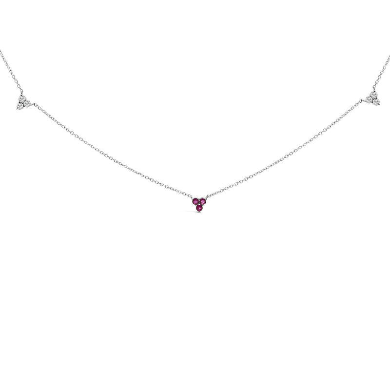 14K White Gold 1/5 Cttw Diamond and Ruby Tri Station Necklace 14K White Gold 1/5 Cttw Diamond and Ruby Tri Station Necklace-0