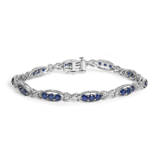Sterling Silver 1/4 Cttw Diamond & Blue Sapphire Infinity Link Bracelet