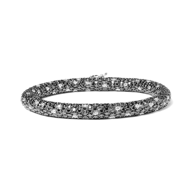 18K White Gold 20.0 Cttw Black and White Pave Set Diamond Eternity Snake Skin Style Tennis Bracelet (Black and G-H Color, SI1-SI2 Clarity) - Size 7 18K white gold tennis bracelet with black and white pave diamond stones