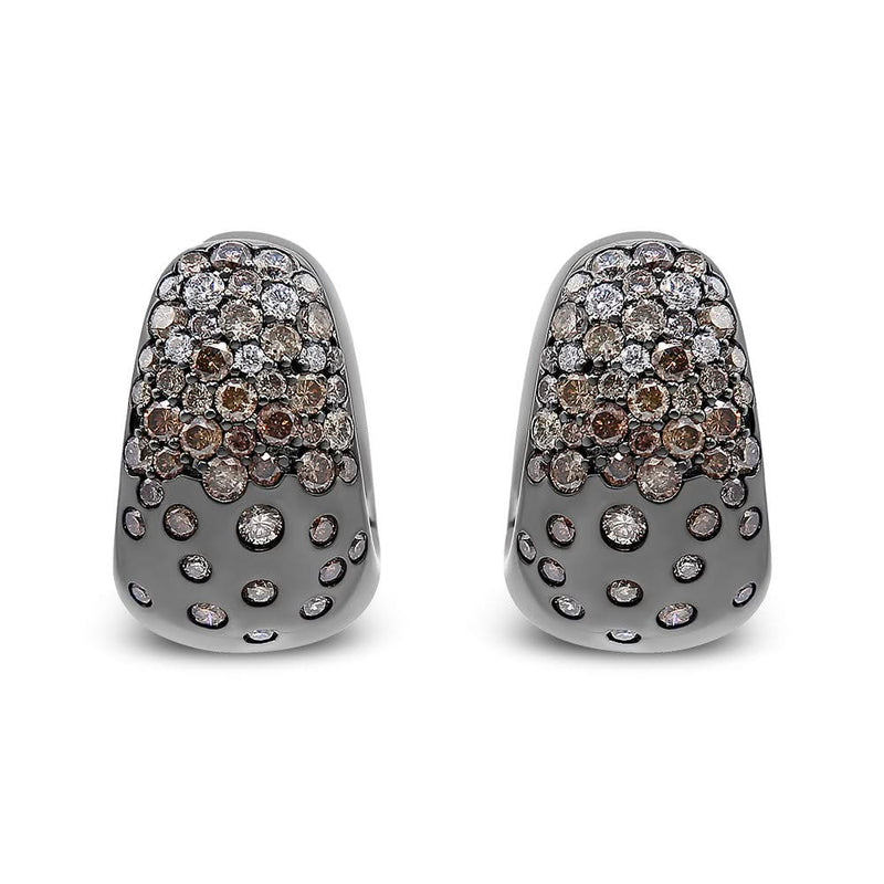 Black Rhodium over 18K White Gold 2 1/4 Cttw Prong and Bezel Set White and Brown Diamond Huggy Hoop Earring (F-G/Brown Color, VS1-VS2 Clarity) 18K white gold huggy hoop earrings with white and brown diamond stones
