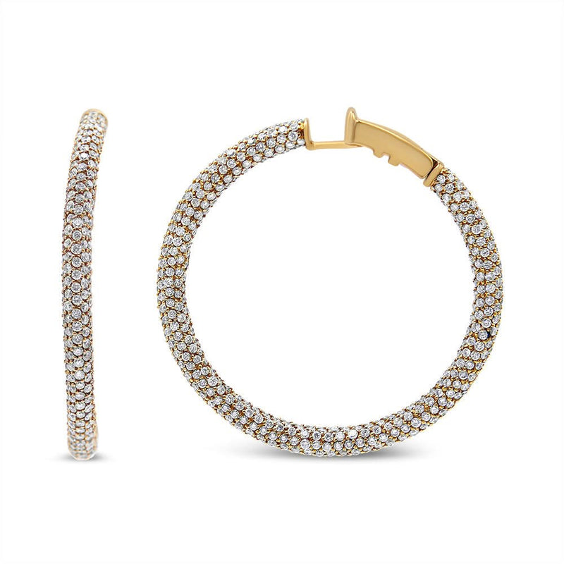 18K Rose Gold 6.90 Cttw Pave Set Diamond Inside Out Eternity Hoop Earrings (F-G Color, VS1-VS2 Clarity) 18K rose gold inside out hoop earrings with pave diamond stones