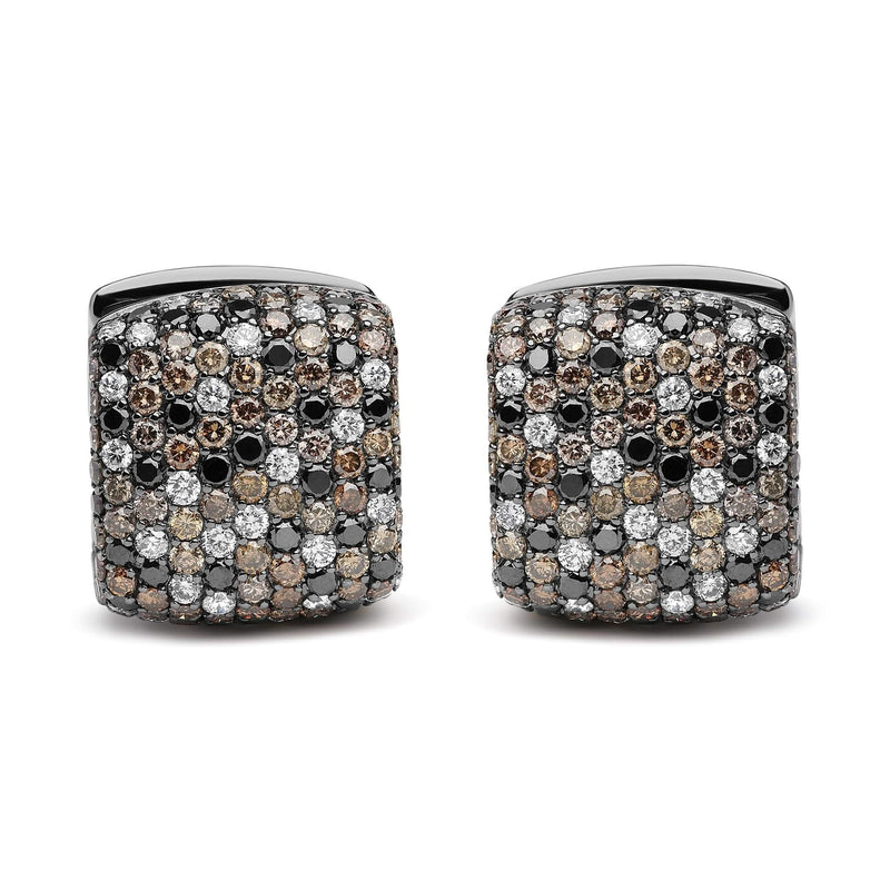 Black Rhodium Plated 18K White Gold 12 5/8 Cttw Multi Color Diamond Square Domed Huggie Hoop Earrings (Brown, Black, G-H Color, SI1-SI2 Clarity) 18K black rhodium white gold huggie hoop earrings with multi-color diamonds