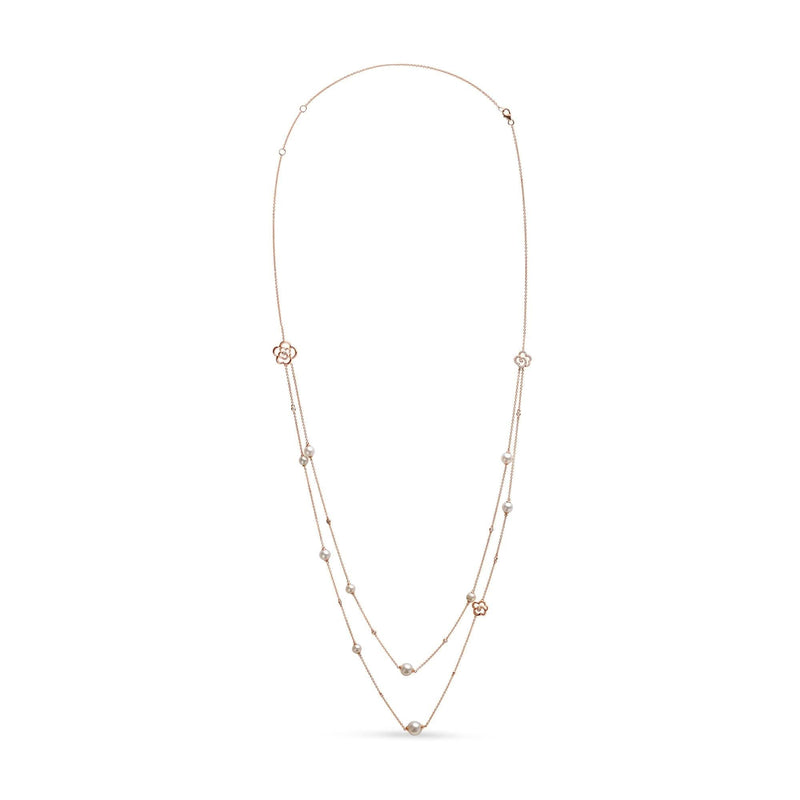 18K Rose Gold 1/2 Cttw Diamond and Freshwater Pearl Double Strand Station Necklace (G-H Color, SI1-SI2 Clarity) - Adjustable up to 16 18K rose gold necklace with pear diamond and freshwater pearl stations