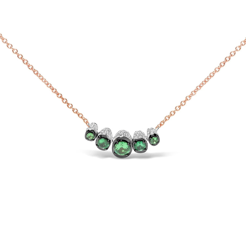 18K Rose Gold 3/4 Cttw Pave Diamonds and Graduated Green Tsavorite Gemstone Curved Bar Choker Necklace (G-H Color, SI1-SI2 Clarity) - Adjustable up to 14 18K rose gold choker necklace with pave diamonds and green tsavorite stones