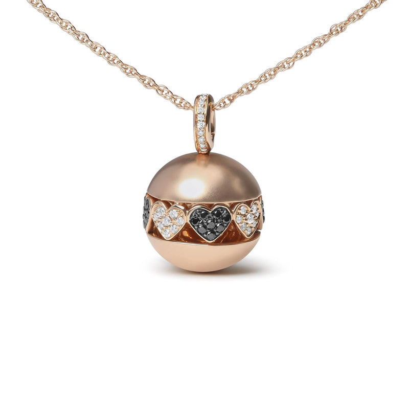18K Rose Gold 3/8 Cttw Black and White Diamond Ball with Filigree Heart and Cluster Design 18 18K rose gold necklace with black and white heart diamond cluster