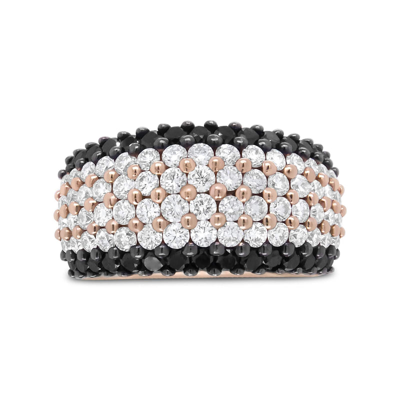 18K Rose Gold 2 1/5 Cttw Black and White Diamond 6 Row Band Ring (F-G and Black Color, VS1-VS2 Clarity) 18K rose gold ring with 6 rows of black and white diamond stones