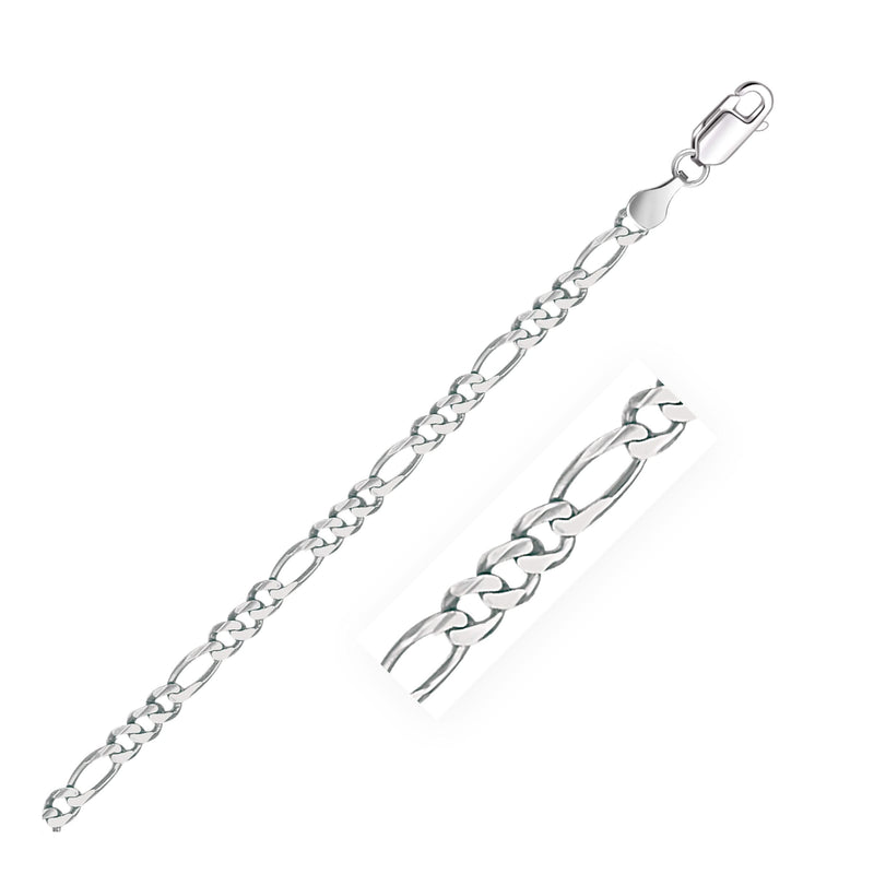 3.8mm 14k White Gold Solid Figaro Bracelet 14K white gold Figaro chain bracelet with solid alternating links