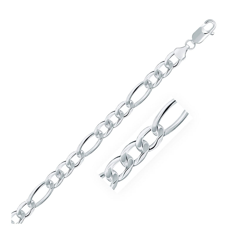 Rhodium Plated 8.1mm Sterling Silver Figaro Style Chain Rhodium plated 925 sterling silver 8.1mm Figaro chain with alternating links