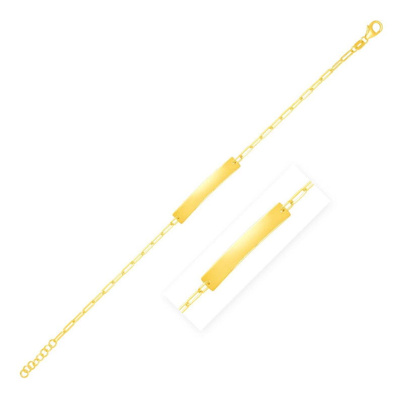 14k Yellow Gold 7 inch Paperclip Chain Bracelet with Bar 14K yellow gold paperclip chain bracelet with center bar, 7 inch length