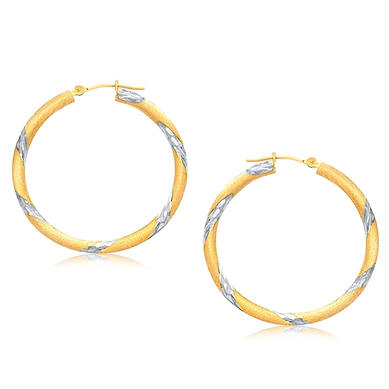 14k Two Tone Gold Polished Hoop Earrings (30 mm) 14K two-tone gold polished hoop earrings 30 mm with no stones