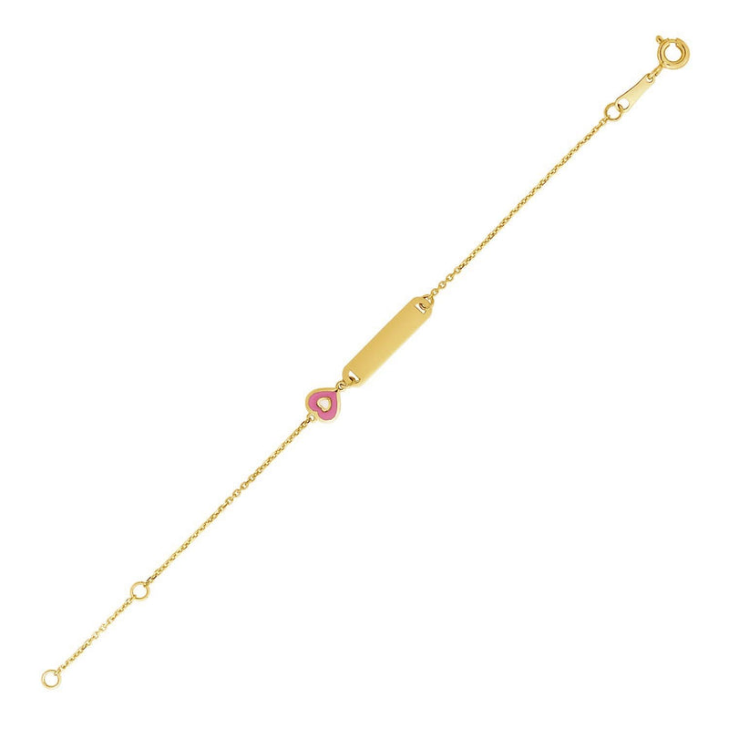 14k Yellow Gold 5 1/2 inch Childrens ID Bracelet with Enameled Heart 14k Yellow Gold 5 1/2 inch Childrens ID Bracelet with Enameled Heart