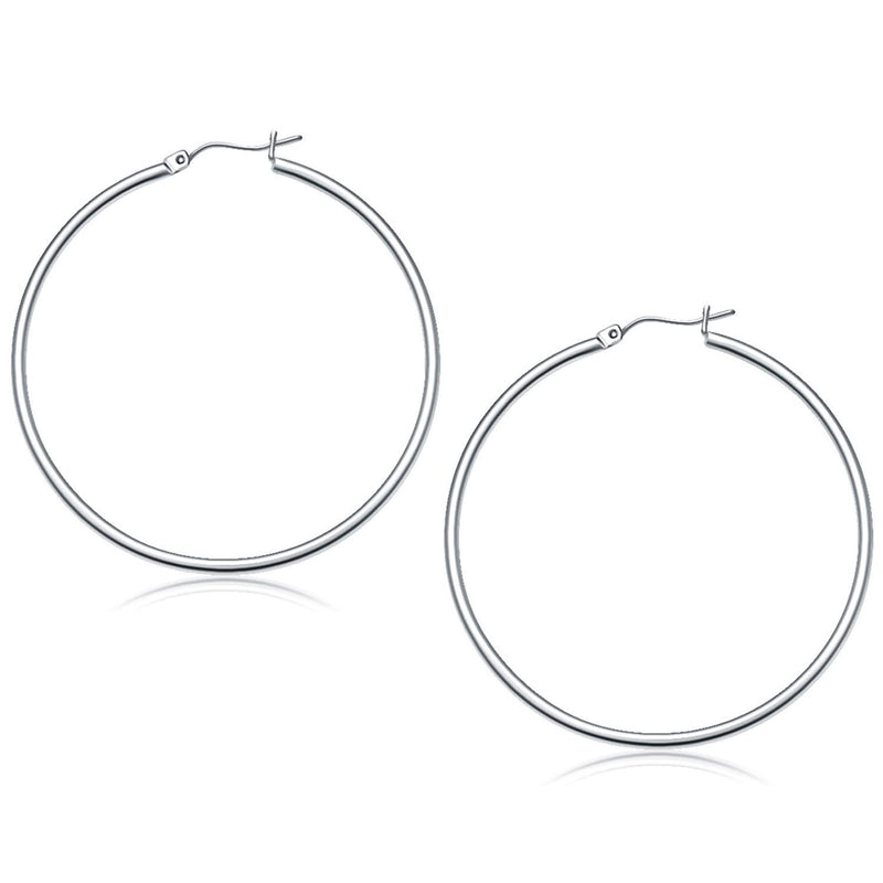 14k White Gold Polished Hoop Earrings (50 mm) 14K white gold polished 50 mm hoop earrings with no stones