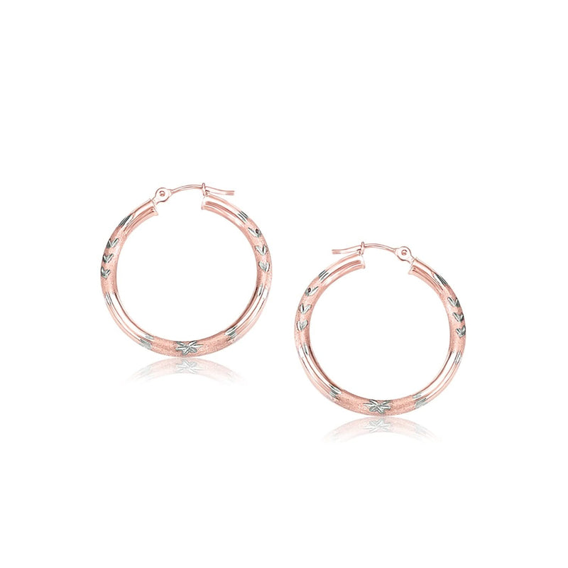 14k Rose Gold Fancy Diamond Cut Hoop Earrings (25mm Diameter) 14k Rose Gold Fancy Diamond Cut Hoop Earrings (25mm Diameter)