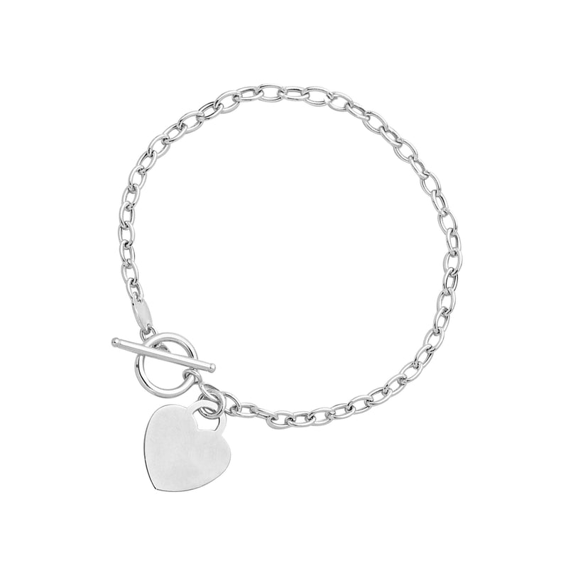 Toggle Bracelet with Heart Charm in 14k White Gold 14K white gold toggle bracelet with heart charm and bar-and-ring clasp
