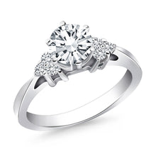 Load image into Gallery viewer, 14k White Gold Cathedral Engagement Ring with Side Diamond Clusters