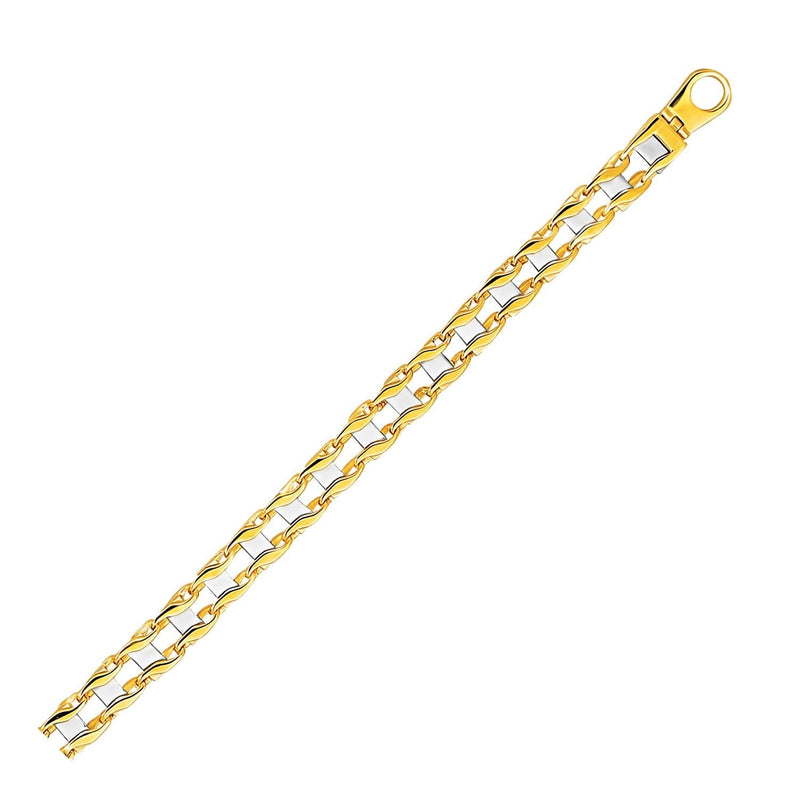 14k Two-Tone Gold Men's Bracelet with S Style Bar Links 14K two-tone gold men's bracelet with S-style bar links