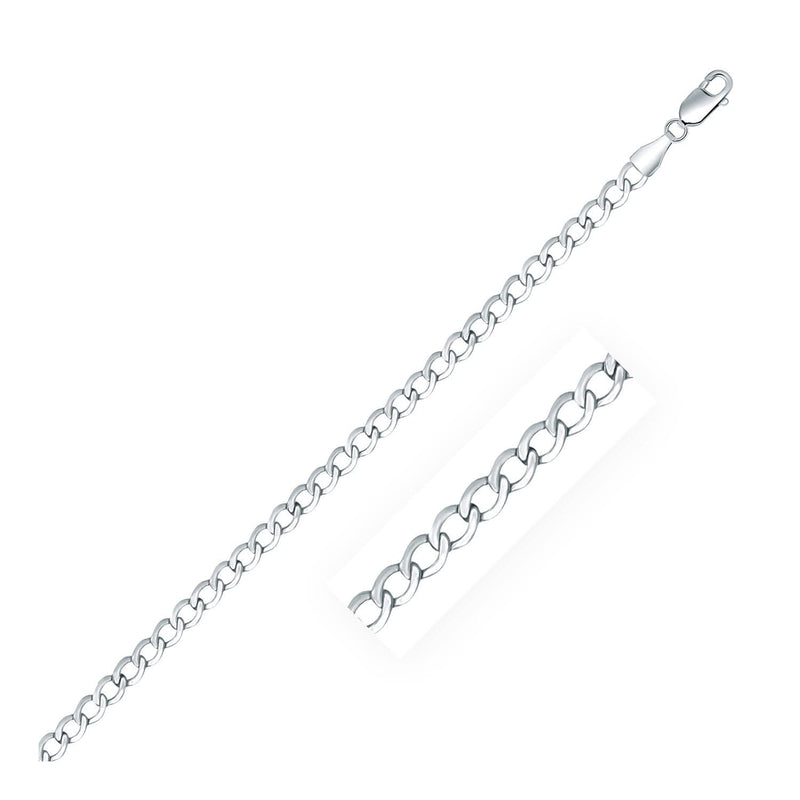 Rhodium Plated 3.7mm Sterling Silver Curb Style Chain Rhodium Plated 3.7mm Sterling Silver Curb Style Chain