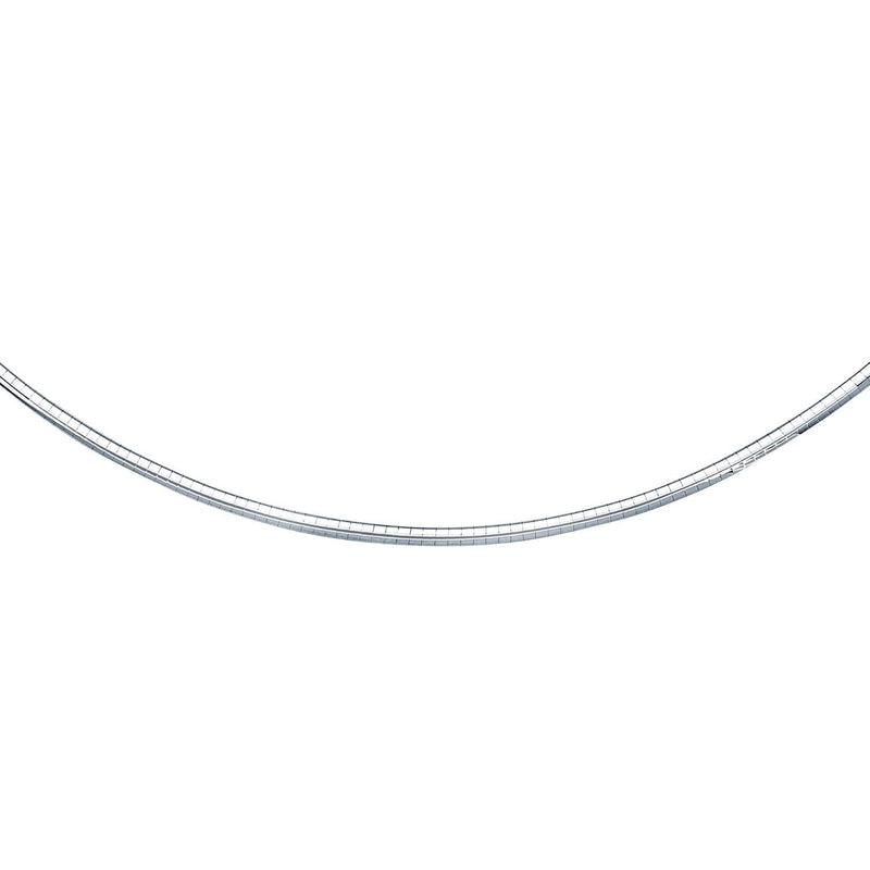 14k White Gold Chain in a Classic Omega (3 mm) 14K white gold omega chain with smooth 3 mm mesh construction