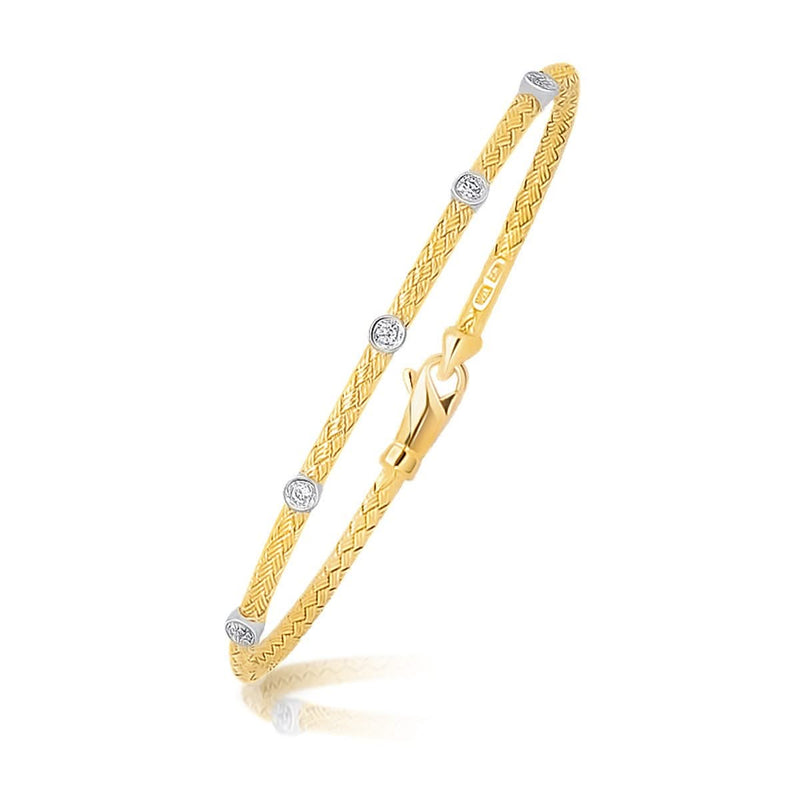 14k Two Tone Gold Diamond Accent Station Basket Weave Bracelet 14K two-tone gold basket weave bracelet with diamond accent stations