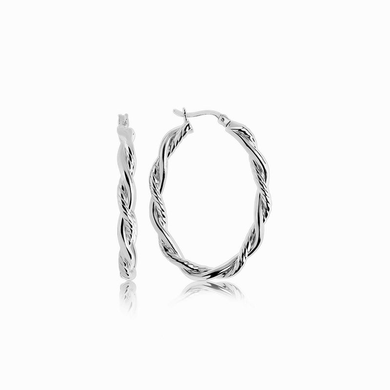 Sterling Silver Oval Hoop Braided Diamond Cut Earrings Sterling Silver Oval Hoop Braided Diamond Cut Earrings