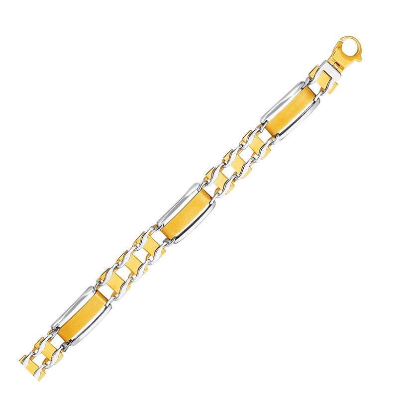 14k Two-Tone Gold Men's Bracelet with Fancy Rounded Bars 14k two-tone gold men's bracelet with rounded bar links