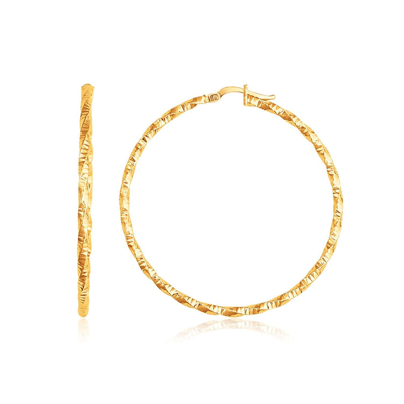 14k Yellow Gold Patterned Hoop Earrings with Twist Design 14k Yellow Gold Patterned Hoop Earrings with Twist Design