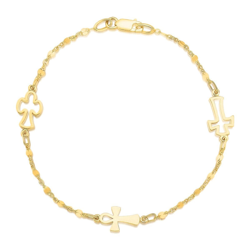 14k Yellow Gold Symbolic Cross Bracelet 14K yellow gold cross bracelet with linked symbolic cross design