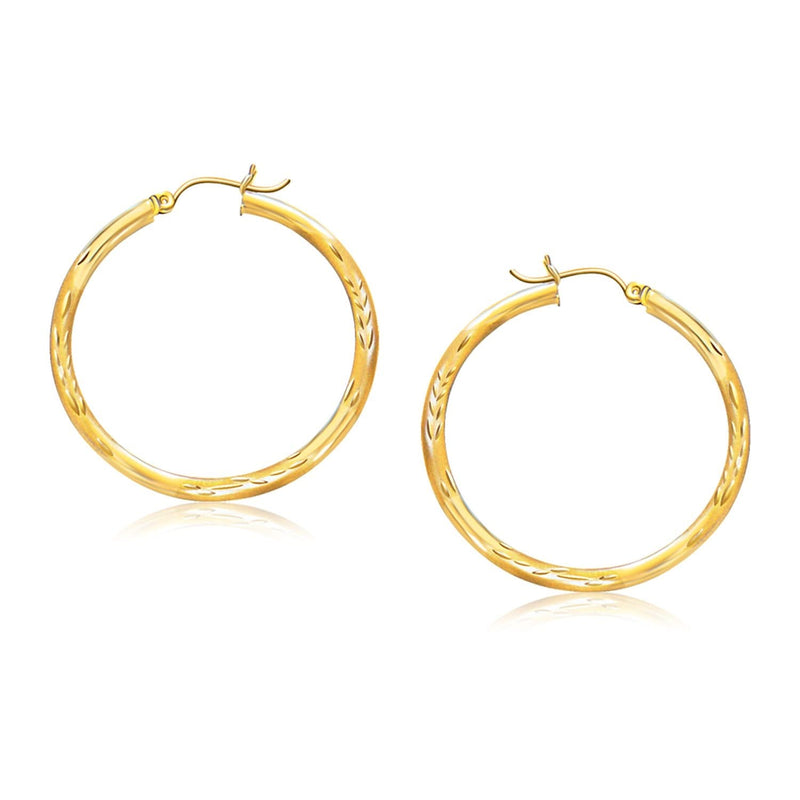14k Yellow Gold Fancy Diamond Cut Hoop Earrings (35mm Diameter) 14k Yellow Gold Fancy Diamond Cut Hoop Earrings (35mm Diameter)