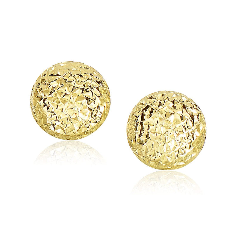14k Yellow Gold Puff Round Earrings with Diamond Cuts 14K yellow gold earrings with round diamond-cut puff detailing
