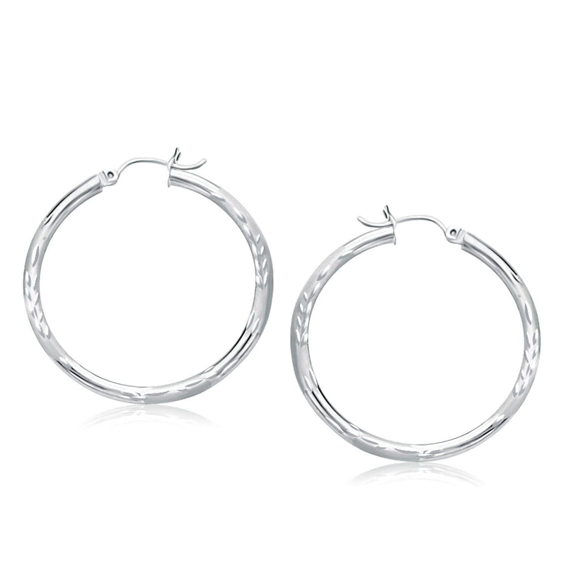 14k White Gold Fancy Diamond Cut Hoop Earrings (35mm Diameter) 14k White Gold Fancy Diamond Cut Hoop Earrings (35mm Diameter)