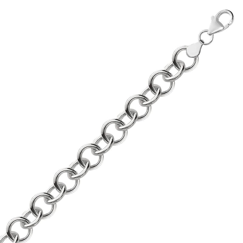 Sterling Silver Rolo Style Polished Charm Bracelet with Rhodium Plating Sterling Silver Rolo Style Polished Charm Bracelet with Rhodium Plating