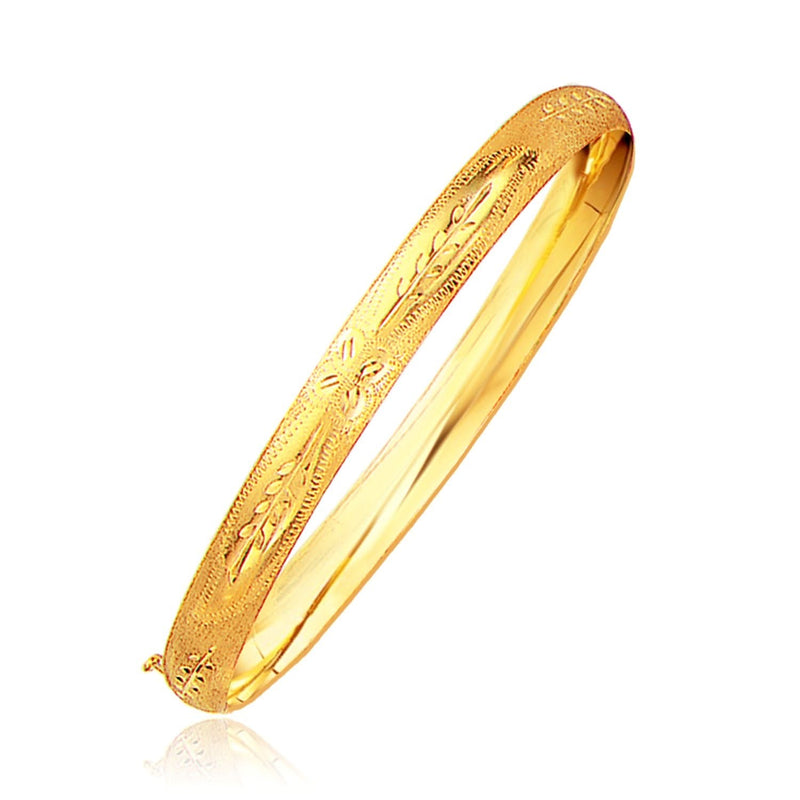 Classic Floral Carved Bangle in 14k Yellow Gold (6.0mm) 14K yellow gold floral carved slip-on bangle, 6.0mm wide band