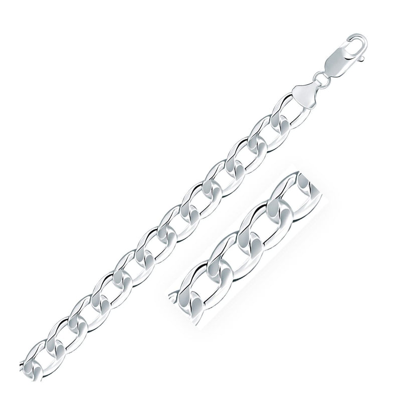 Rhodium Plated 8.4mm Sterling Silver Curb Style Chain Rhodium plated 925 sterling silver 8.4mm Cuban curb chain with flat interlocking links