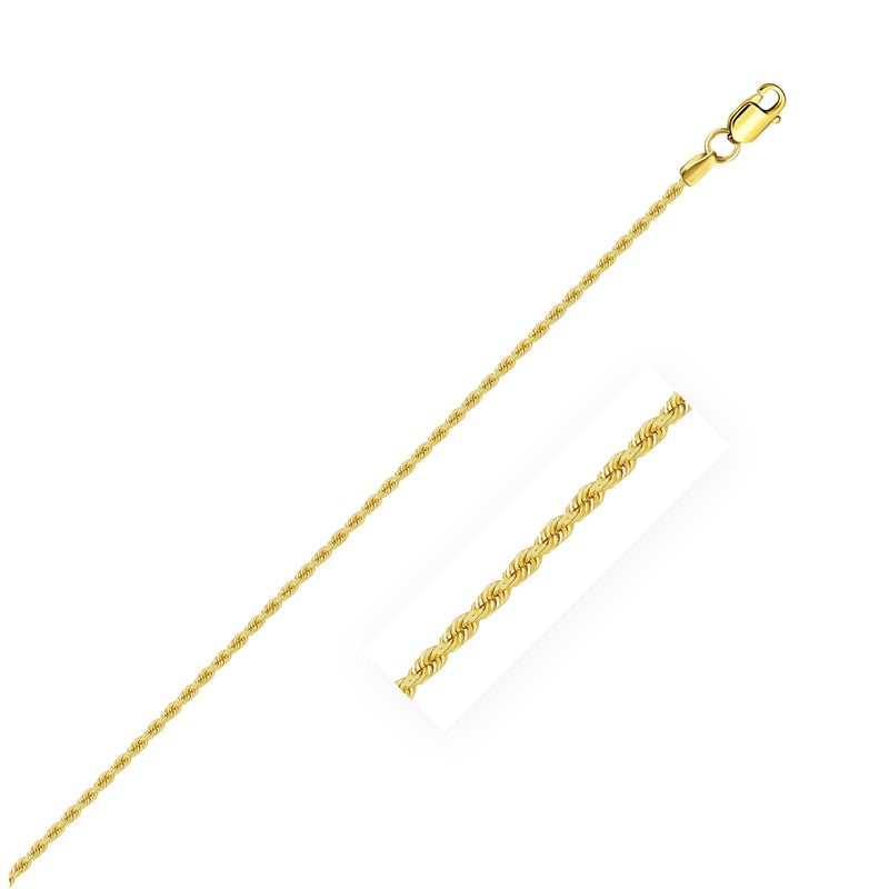 14k Yellow Gold Solid Rope Chain 1.25mm 14K yellow gold rope chain with twisted 1.25mm link pattern